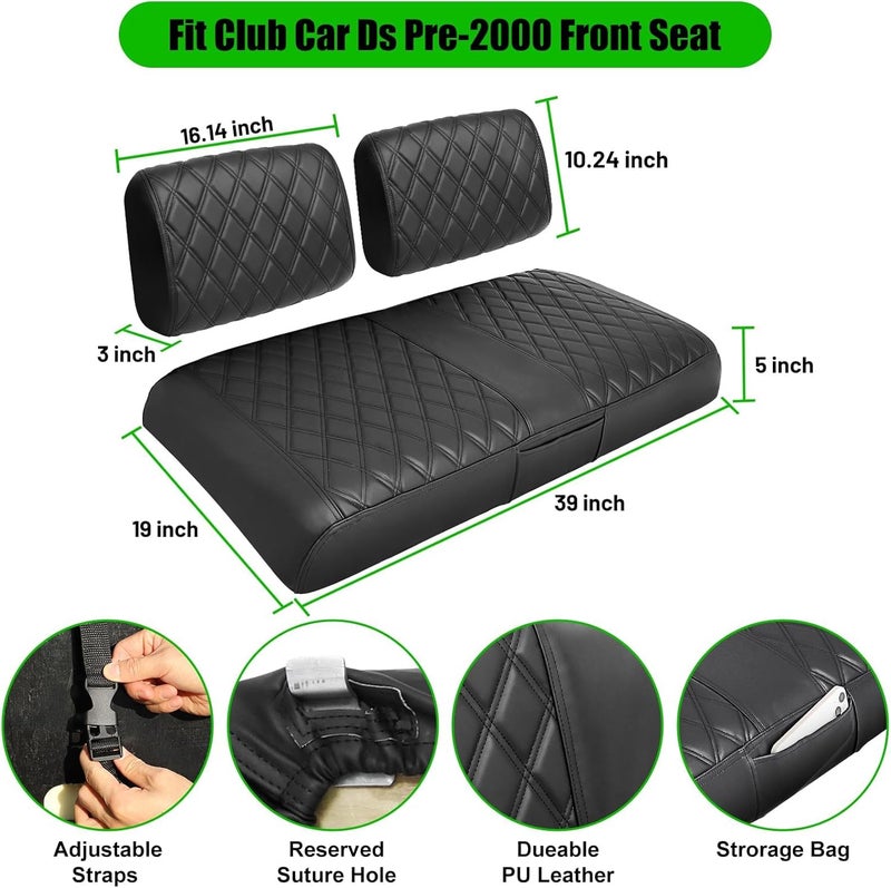 LEAPGOMAX Club Car DS Pre-2000 Golf Cart Seat Cover Thick Premium Marine Leather Made with Custom Diamond Stripe Soft Comfortable/Anti-Scratch/Anti-Fading/NO Stapler Required - Image 5
